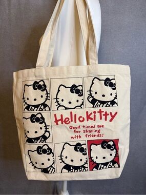 Hello Kitty Canvas Tote Bag | Large Reusable Shopper | Sanrio Graphic Tote